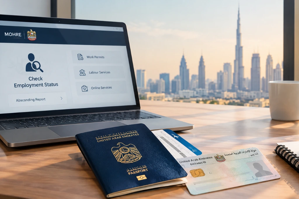 UAE absconding report check with MOHRE, passport and Emirates ID